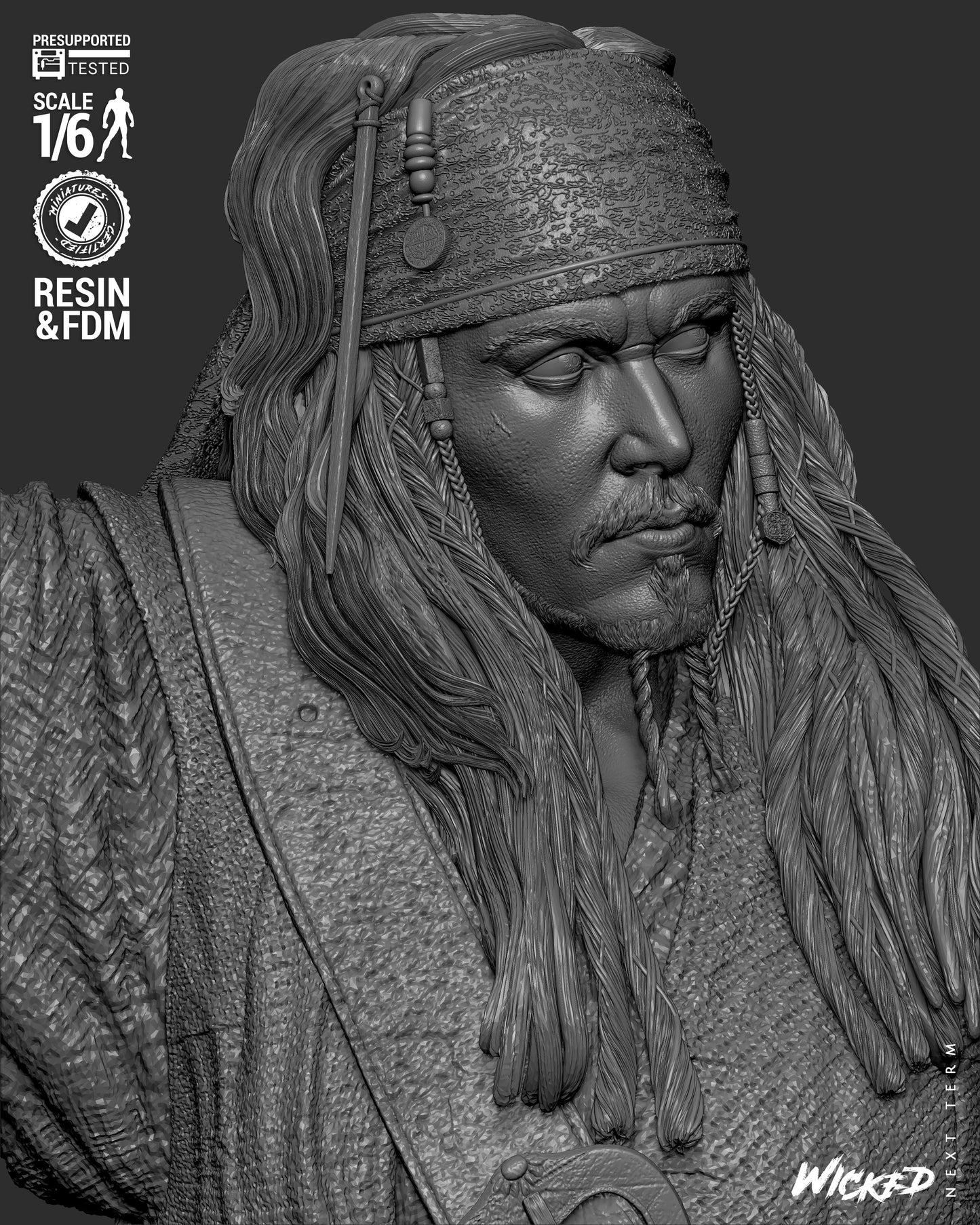 Jack Sparrow (Pirates of Caribbean) - Sculpt - 3d Printed Model Kit