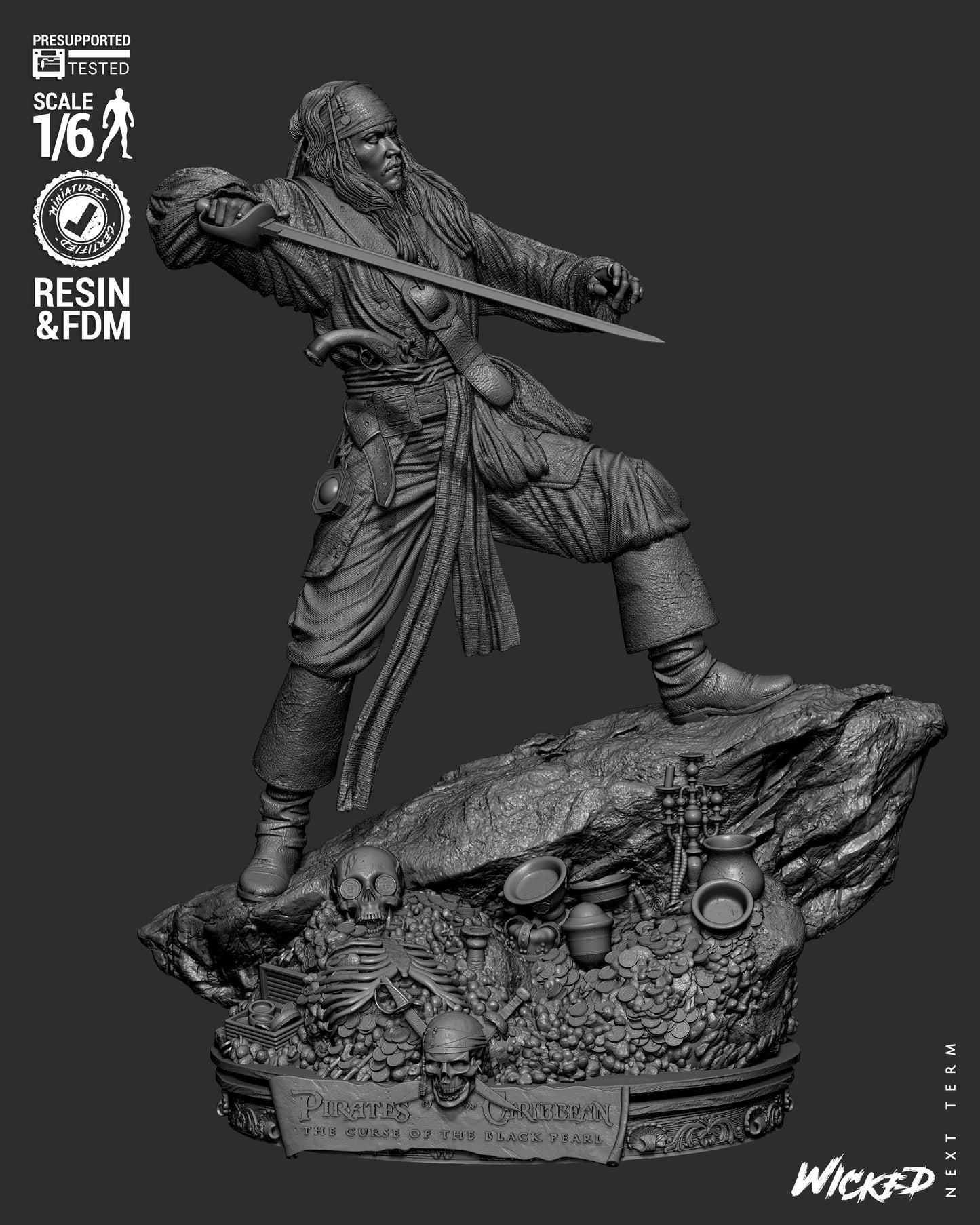 Jack Sparrow (Pirates of Caribbean) - Sculpt - 3d Printed Model Kit
