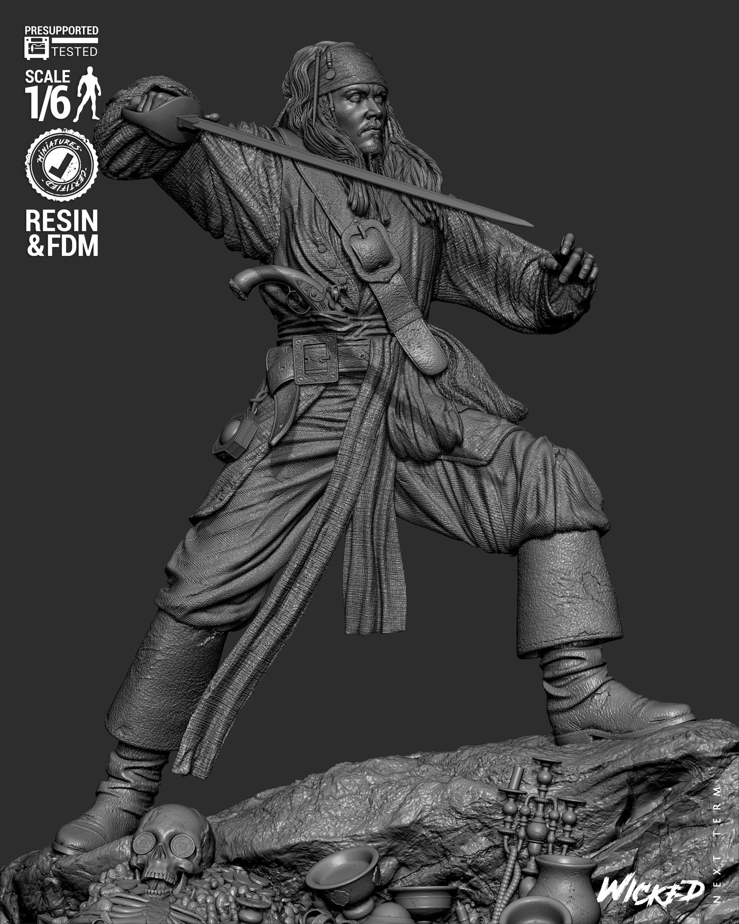Jack Sparrow (Pirates of Caribbean) - Sculpt - 3d Printed Model Kit