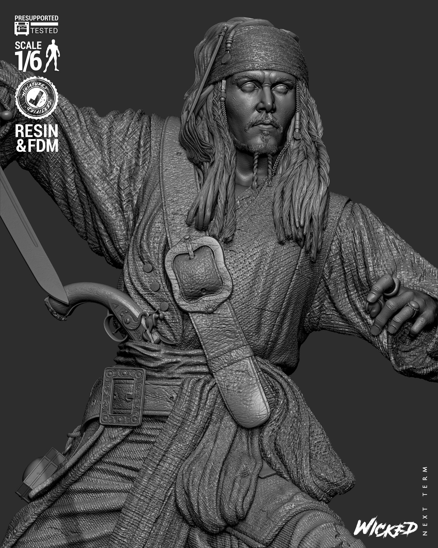 Jack Sparrow (Pirates of Caribbean) - Sculpt - 3d Printed Model Kit