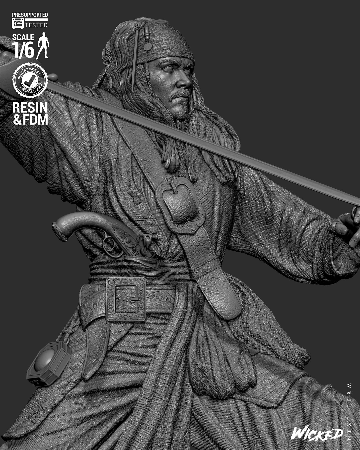 Jack Sparrow (Pirates of Caribbean) - Sculpt - 3d Printed Model Kit