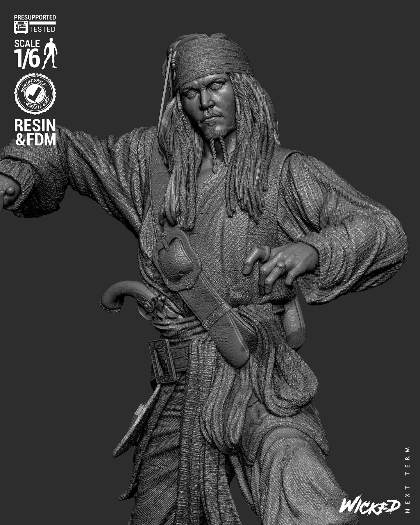 Jack Sparrow (Pirates of Caribbean) - Sculpt - 3d Printed Model Kit