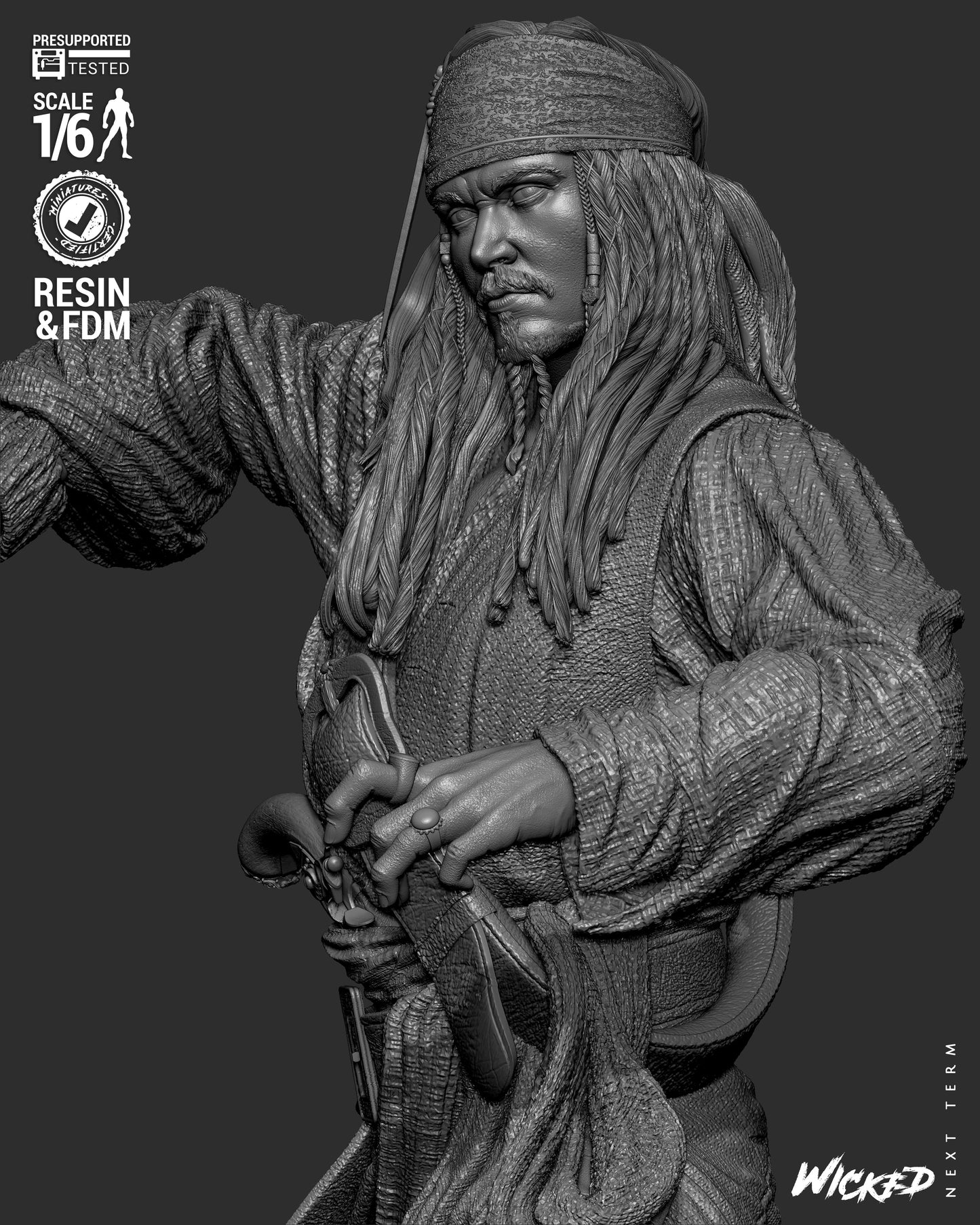 Jack Sparrow (Pirates of Caribbean) - Sculpt - 3d Printed Model Kit