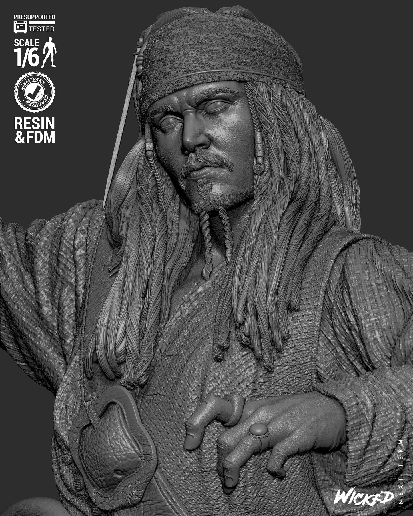 Jack Sparrow (Pirates of Caribbean) - Sculpt - 3d Printed Model Kit