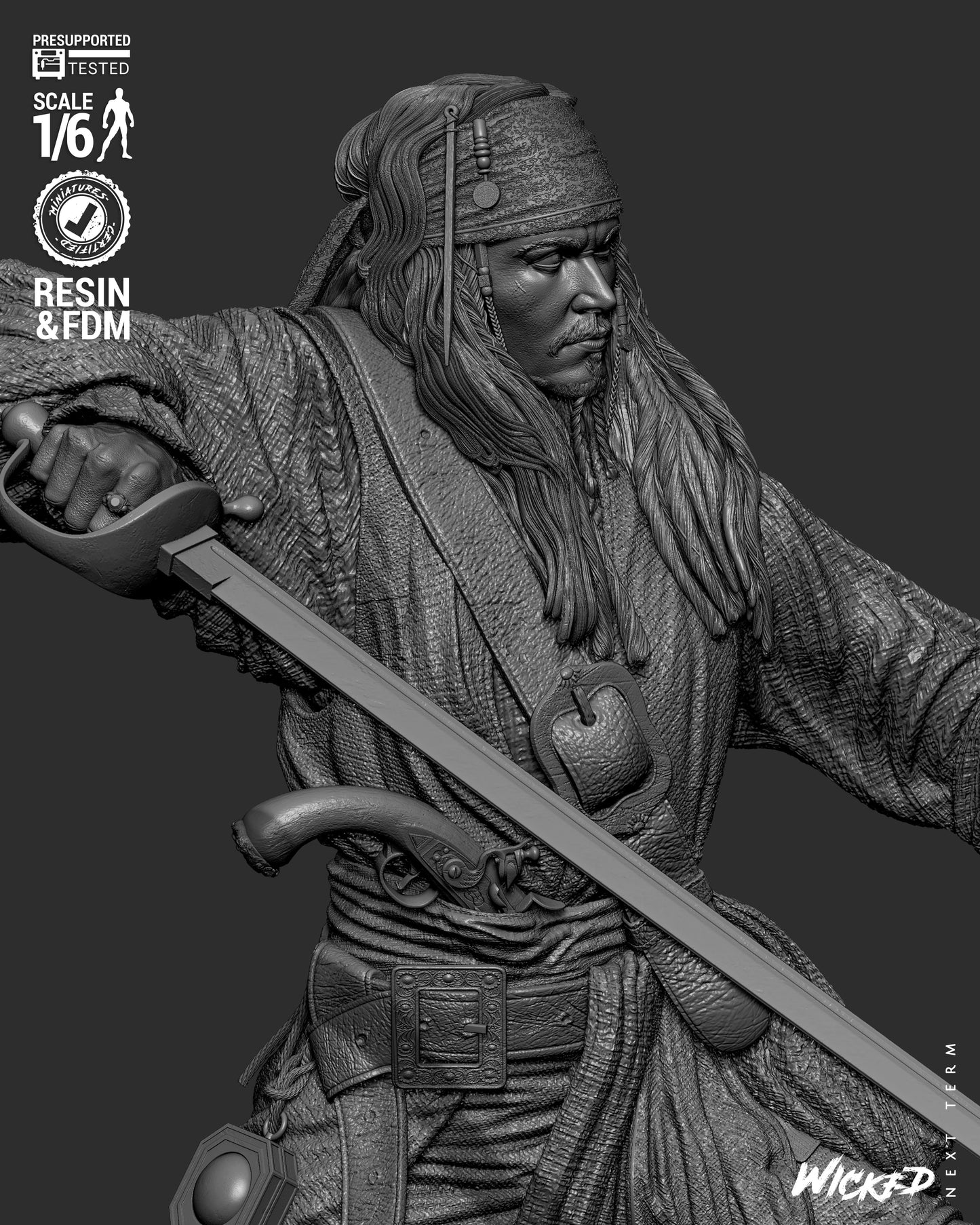 Jack Sparrow (Pirates of Caribbean) - Sculpt - 3d Printed Model Kit