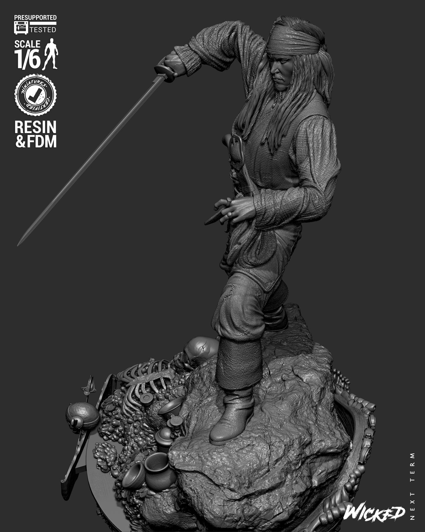 Jack Sparrow (Pirates of Caribbean) - Sculpt - 3d Printed Model Kit