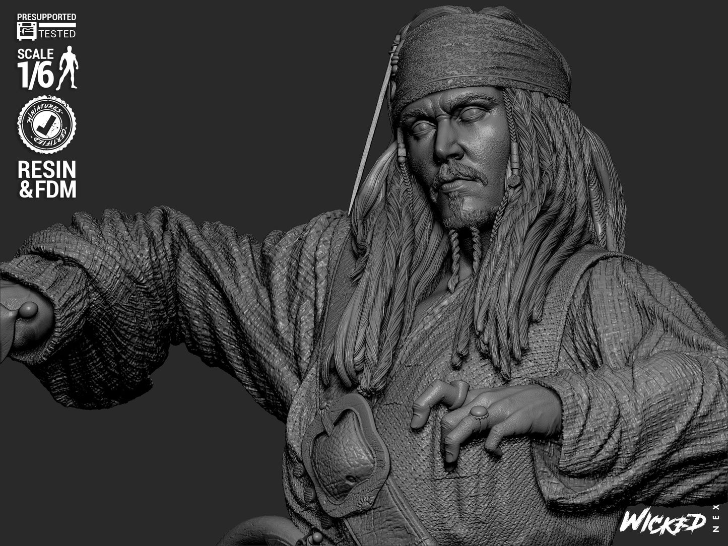 Jack Sparrow (Pirates of Caribbean) - Sculpt - 3d Printed Model Kit