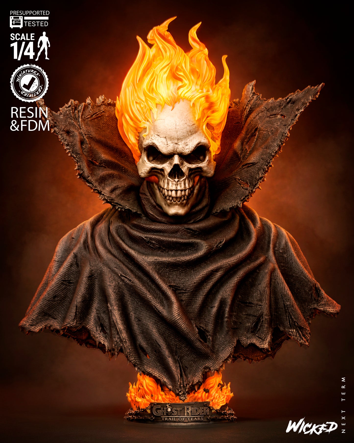 Caleb Portrait Bust - 3D Printed Model - 4 & 8 Scale  - Ghost Rider