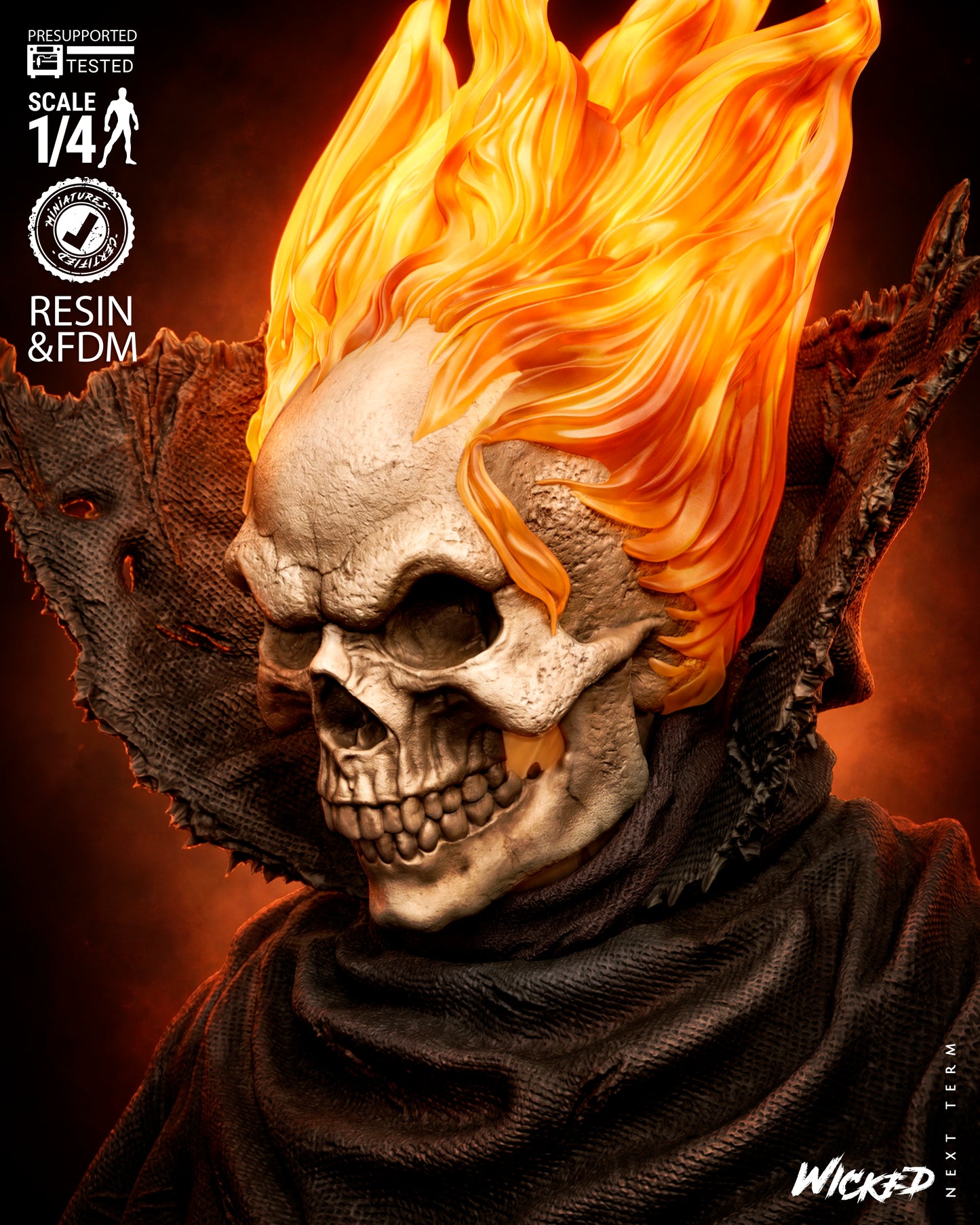 Caleb Portrait Bust - 3D Printed Model - 4 & 8 Scale  - Ghost Rider