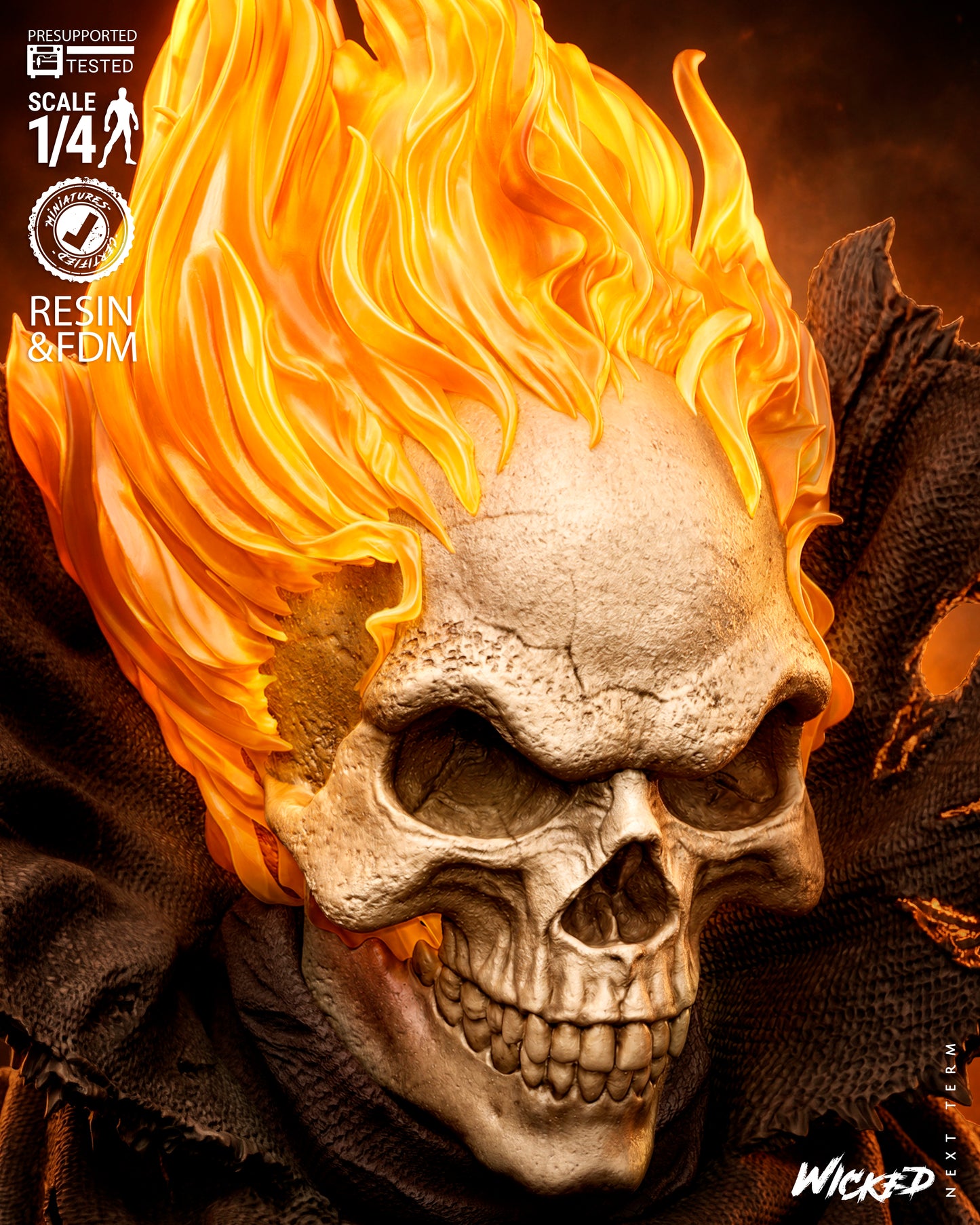 Caleb Portrait Bust - 3D Printed Model - 4 & 8 Scale  - Ghost Rider