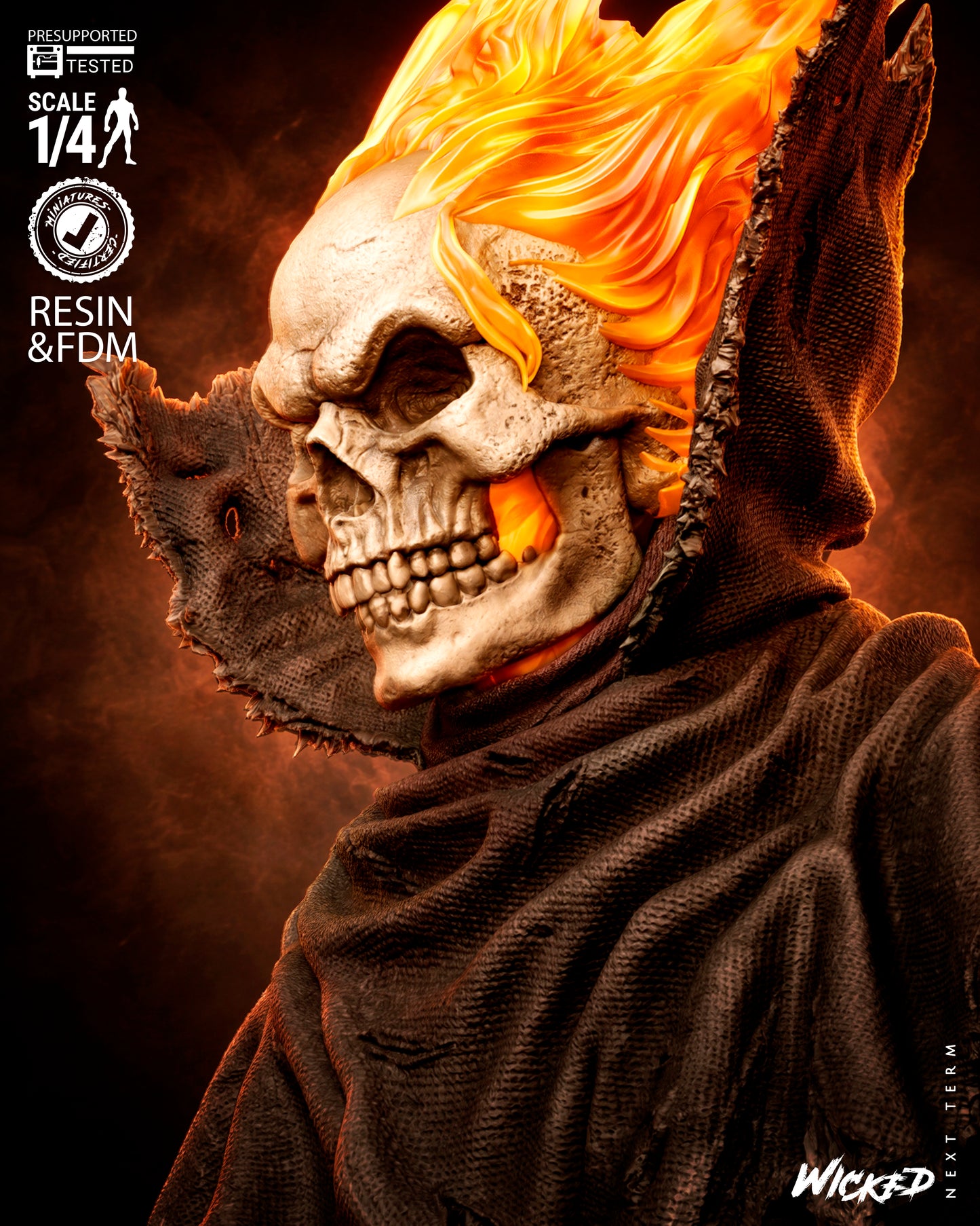 Caleb Portrait Bust - 3D Printed Model - 4 & 8 Scale  - Ghost Rider