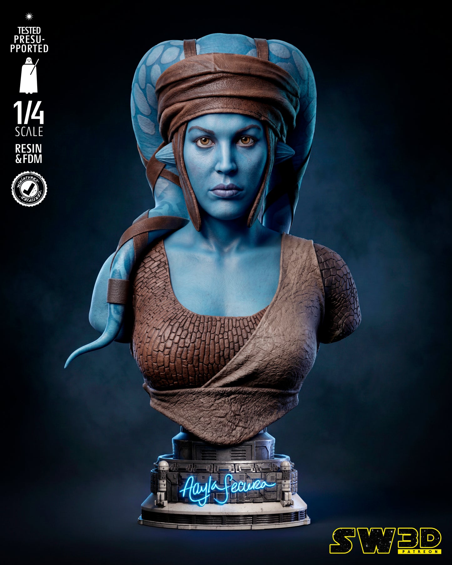 Aayla Secura Bust (Star Wars) - 1:8 or 1:4 Scale  3D printed model kit (Fan Art)