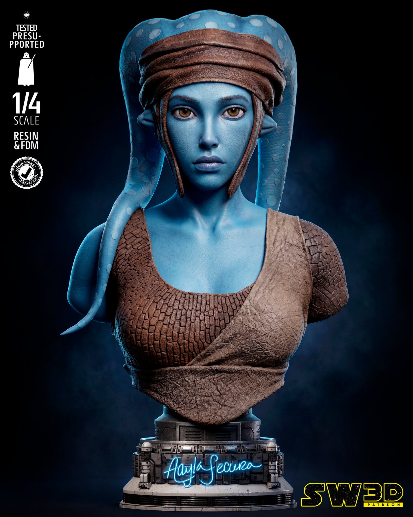 Aayla Secura Bust (Star Wars) - 1:8 or 1:4 Scale  3D printed model kit (Fan Art)