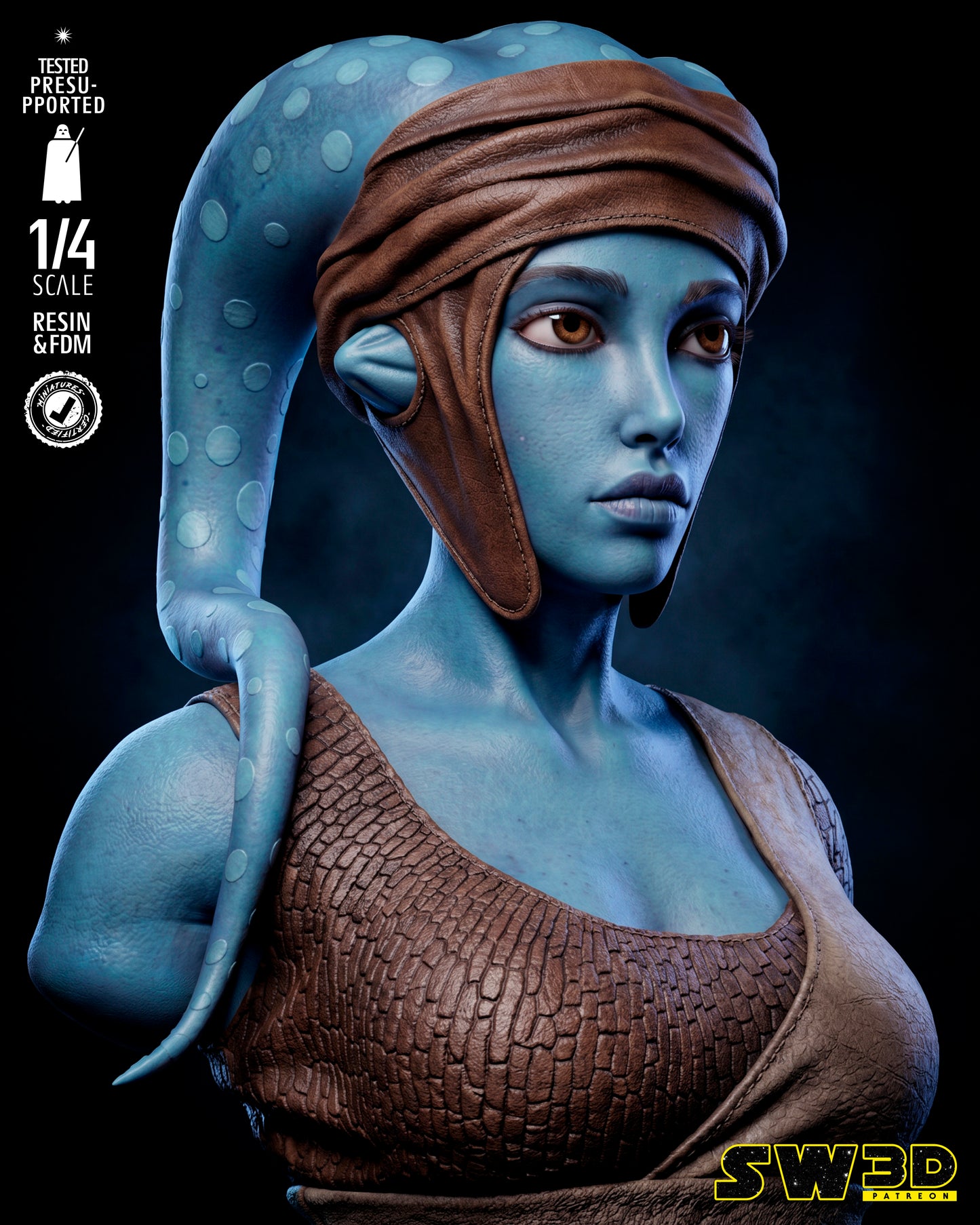 Aayla Secura Bust (Star Wars) - 1:8 or 1:4 Scale  3D printed model kit (Fan Art)