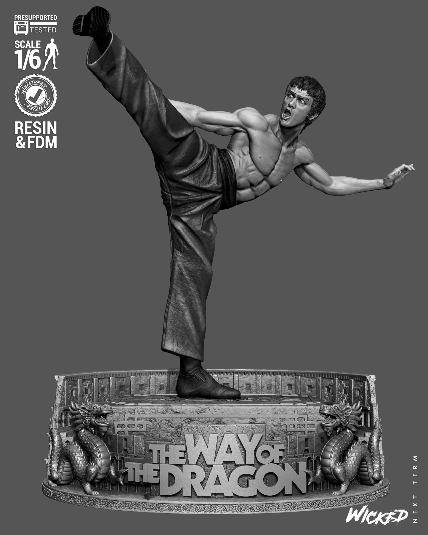 Bruce Lee Statue -3D Printed Model Kit 6 / 12 Scale Model Kit