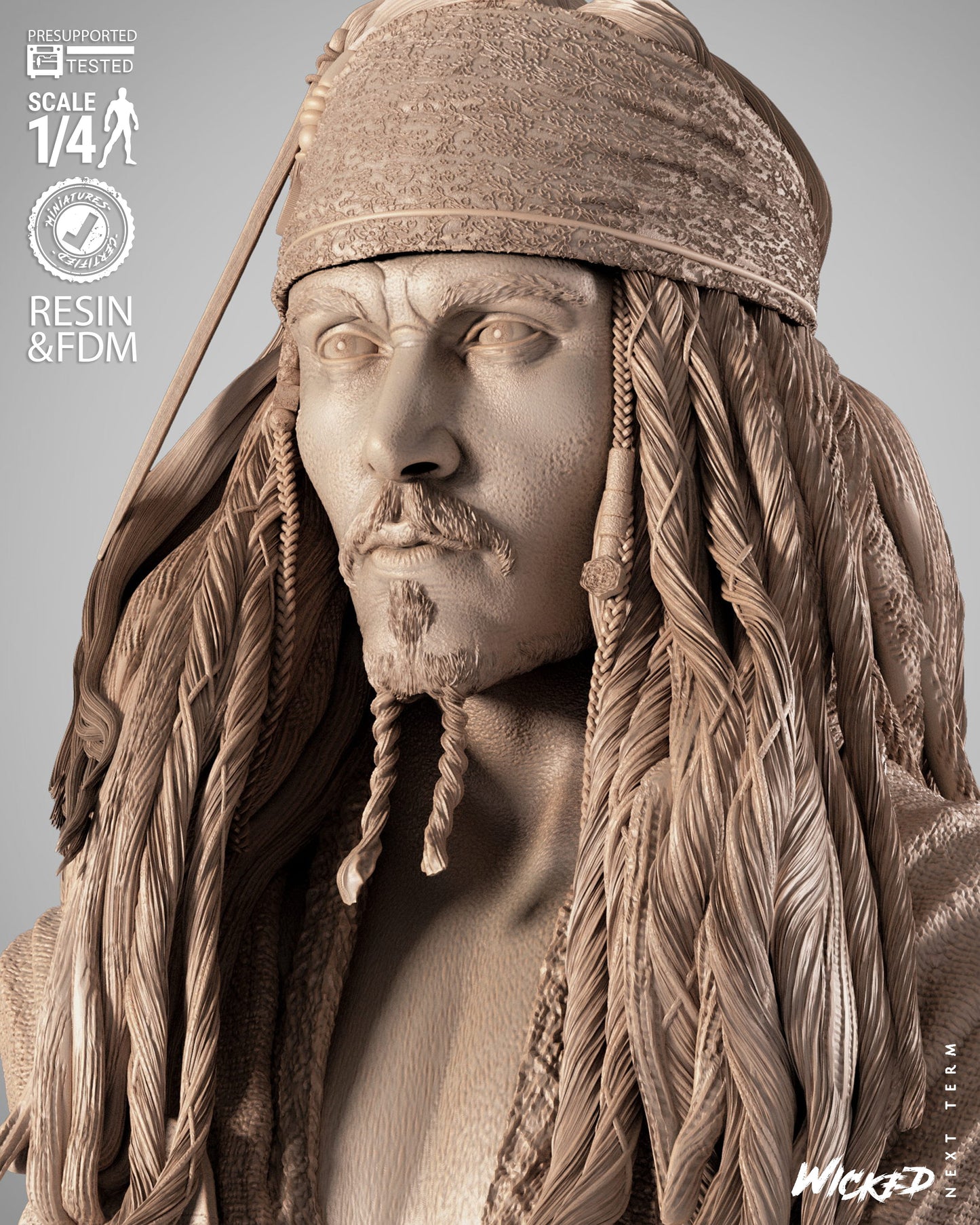 Jack Sparrow (Pirates of Caribbean) - Bust - 3d Printed Model Kit