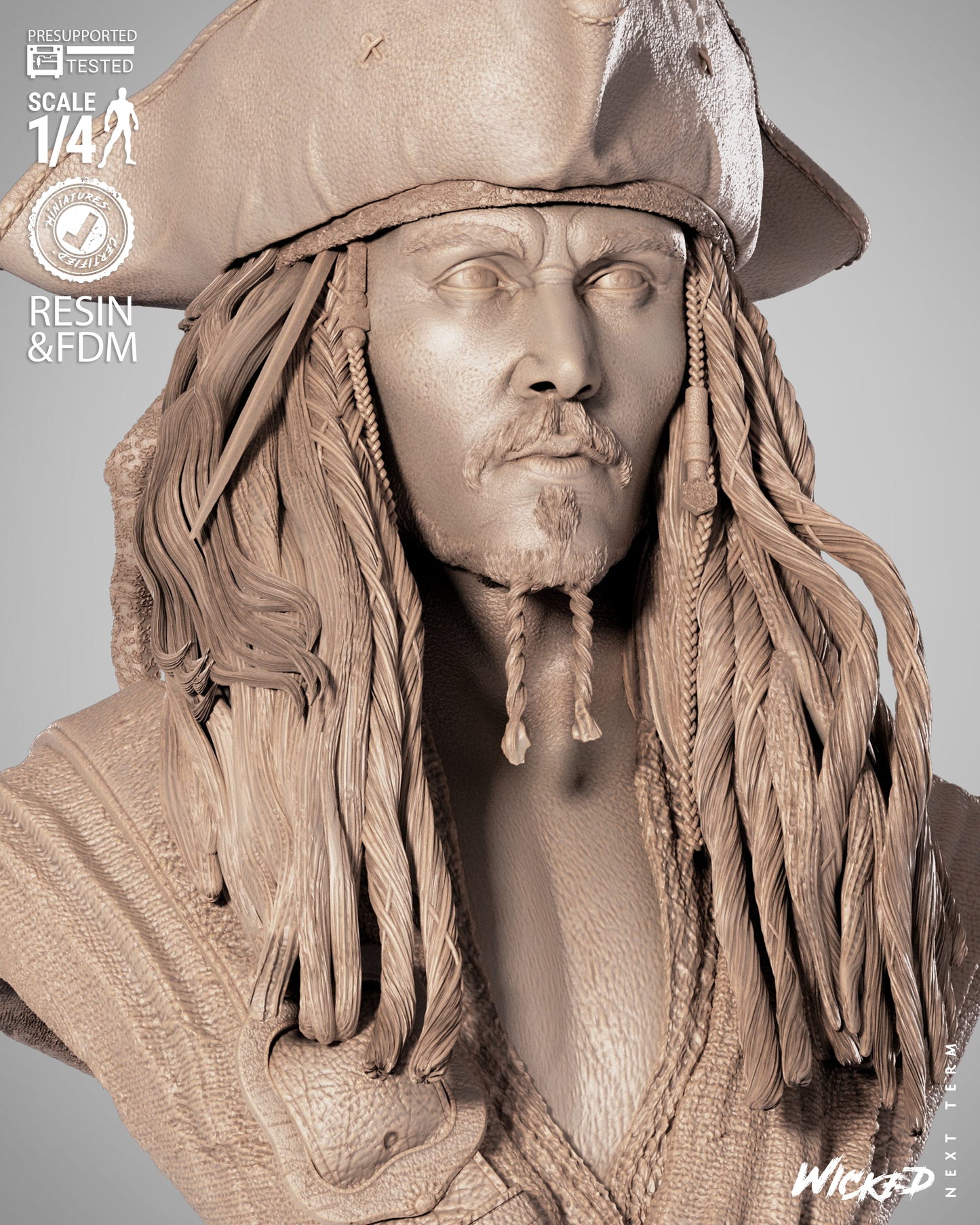 Jack Sparrow (Pirates of Caribbean) - Bust - 3d Printed Model Kit
