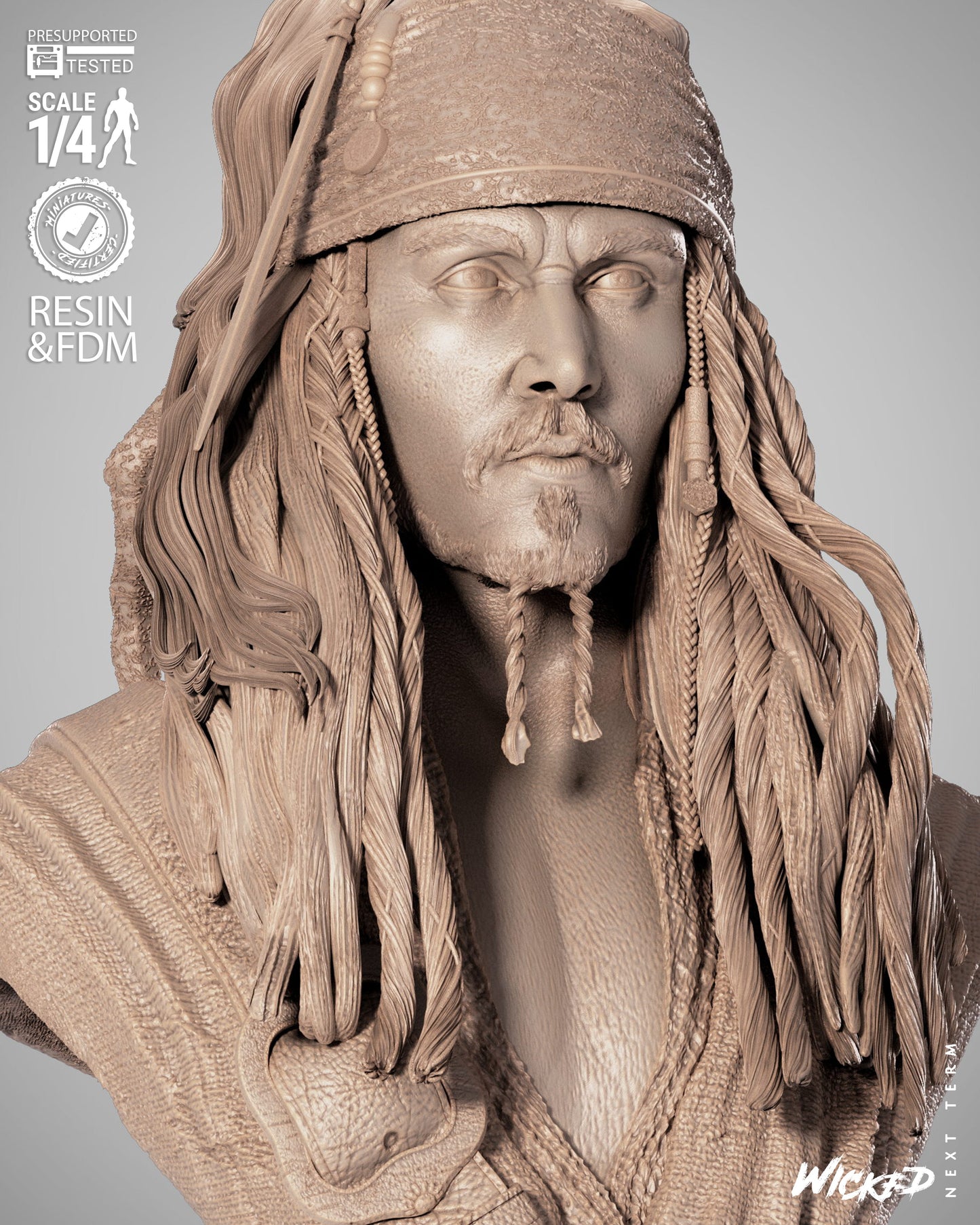 Jack Sparrow (Pirates of Caribbean) - Bust - 3d Printed Model Kit