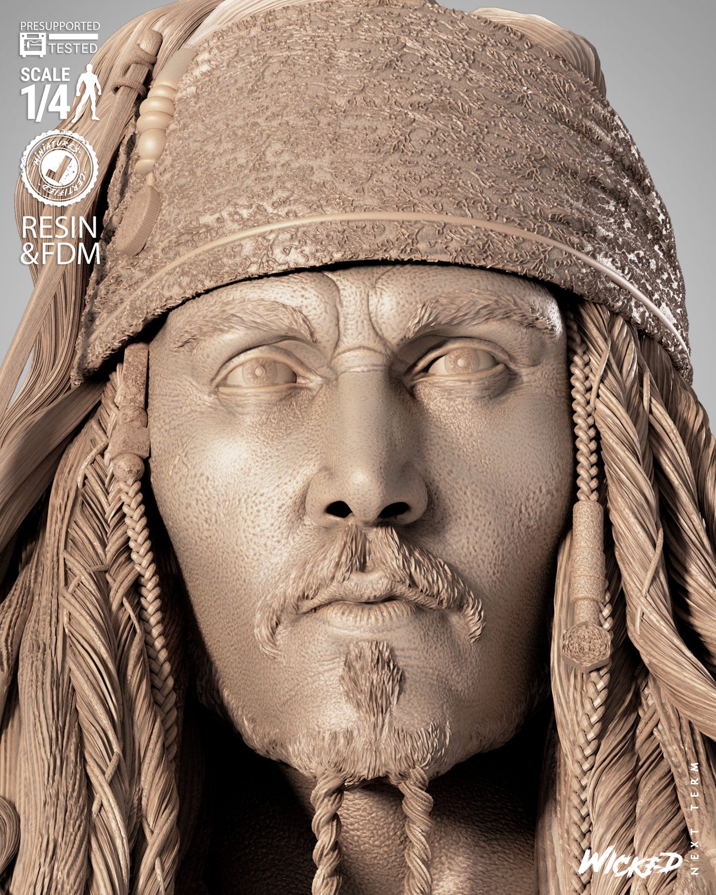 Jack Sparrow (Pirates of Caribbean) - Bust - 3d Printed Model Kit