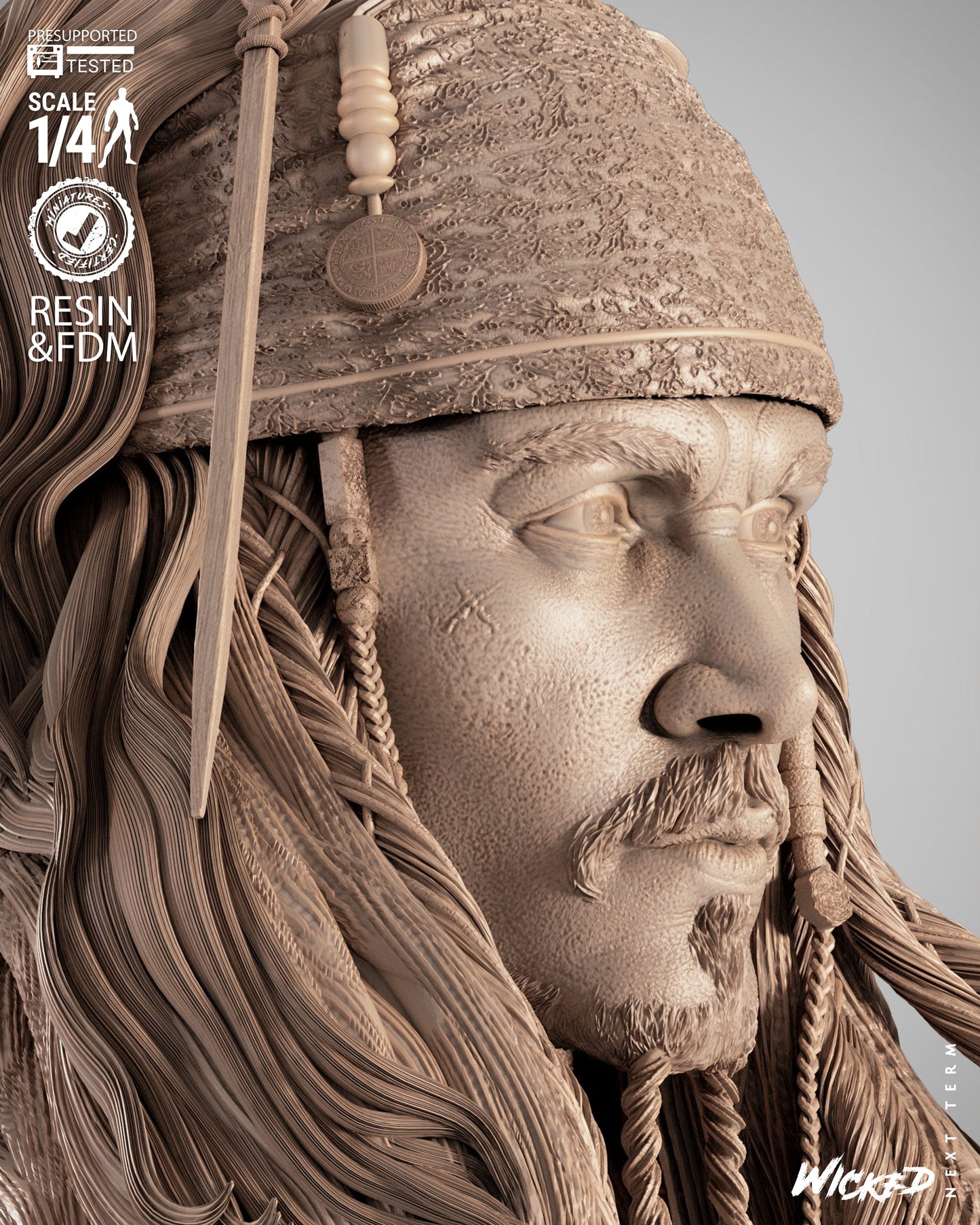 Jack Sparrow (Pirates of Caribbean) - Bust - 3d Printed Model Kit