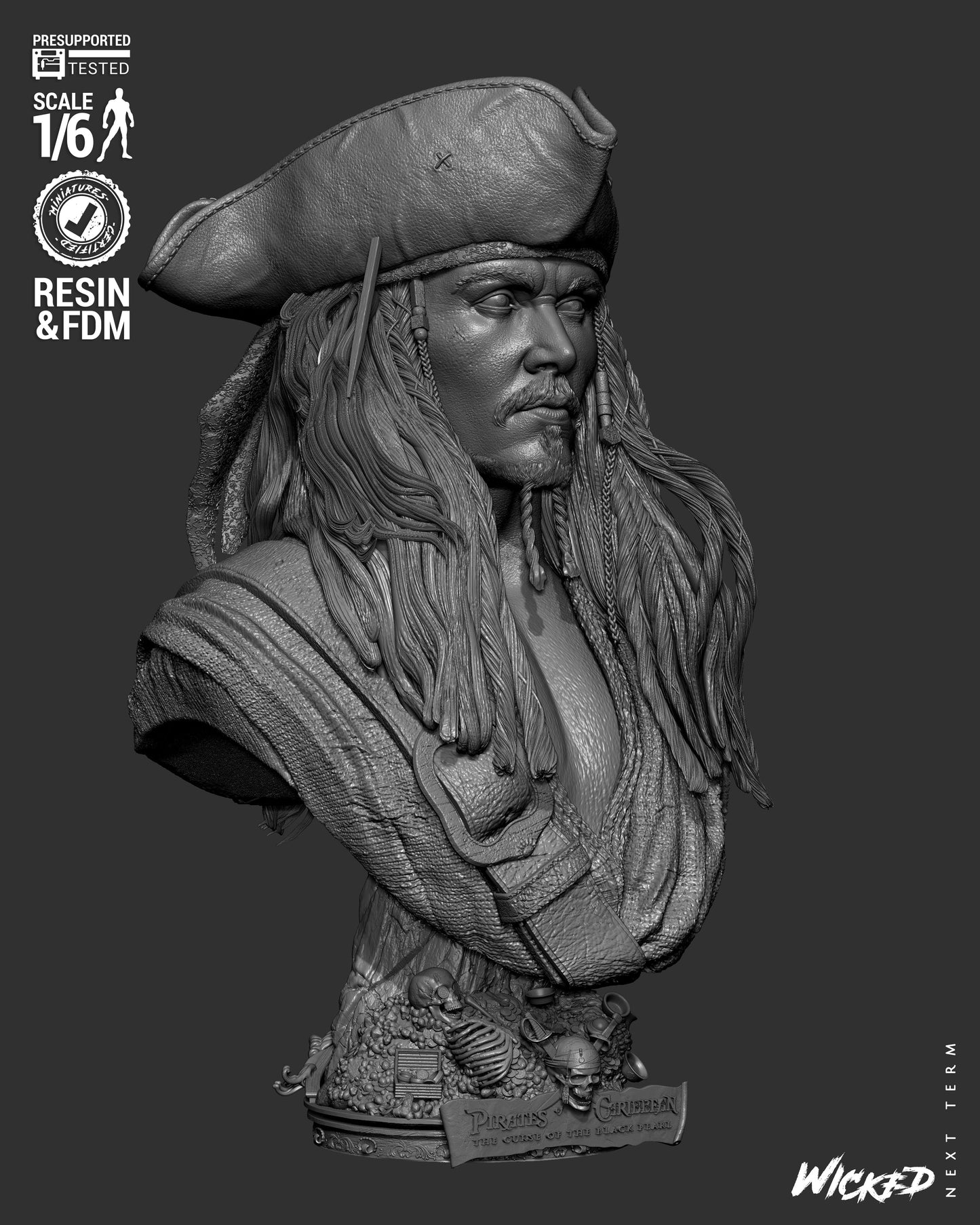 Jack Sparrow (Pirates of Caribbean) - Bust - 3d Printed Model Kit