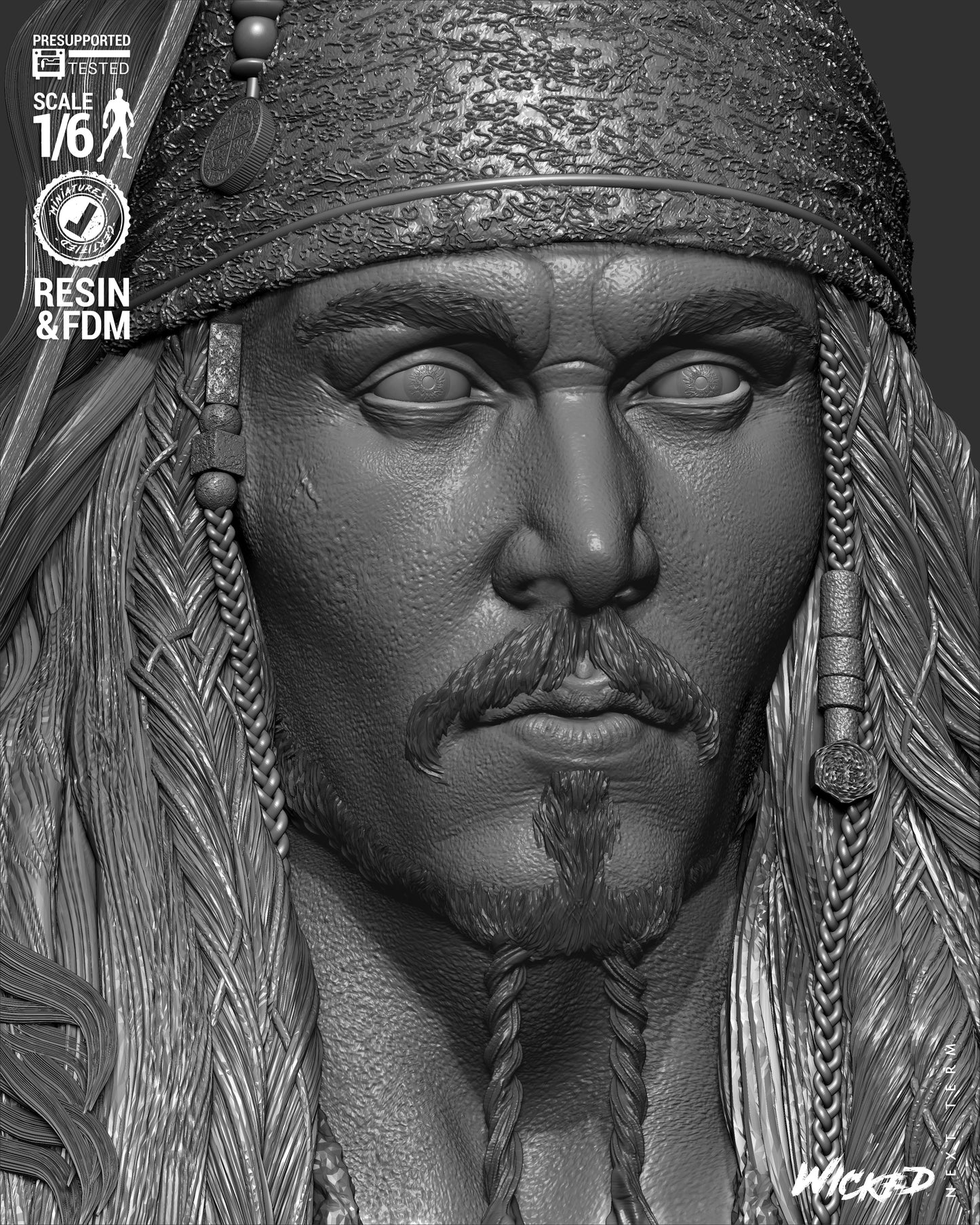 Jack Sparrow (Pirates of Caribbean) - Bust - 3d Printed Model Kit