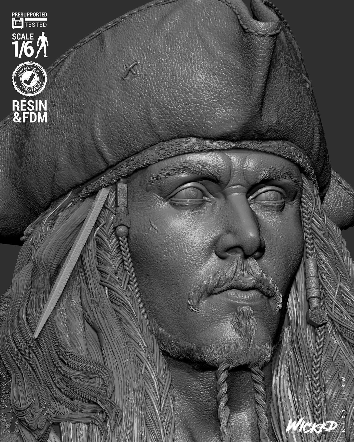 Jack Sparrow (Pirates of Caribbean) - Bust - 3d Printed Model Kit