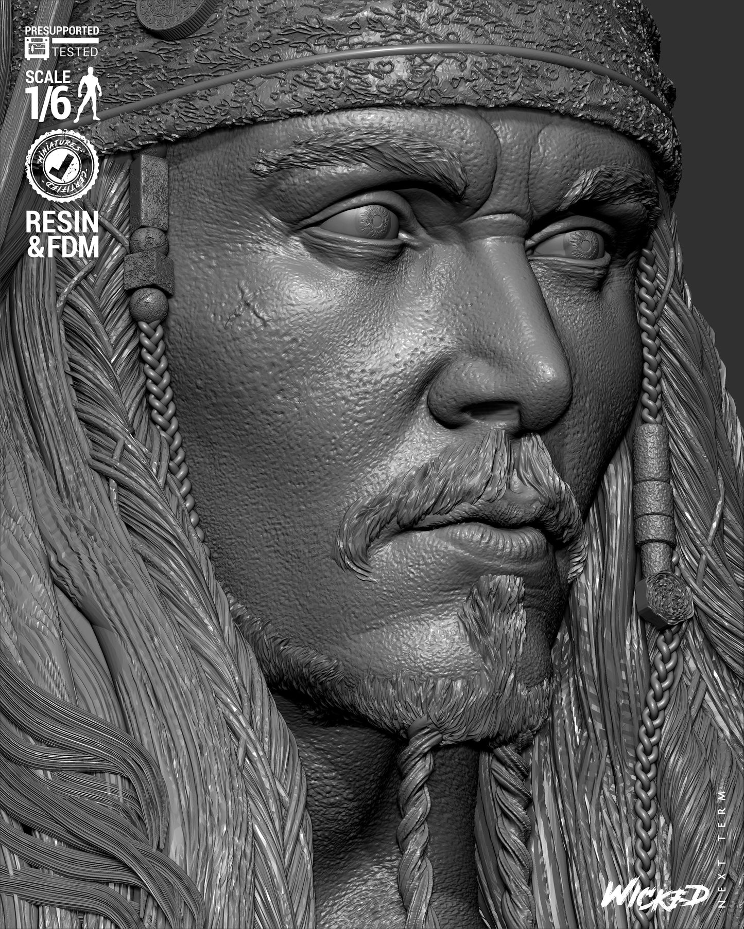Jack Sparrow (Pirates of Caribbean) - Bust - 3d Printed Model Kit