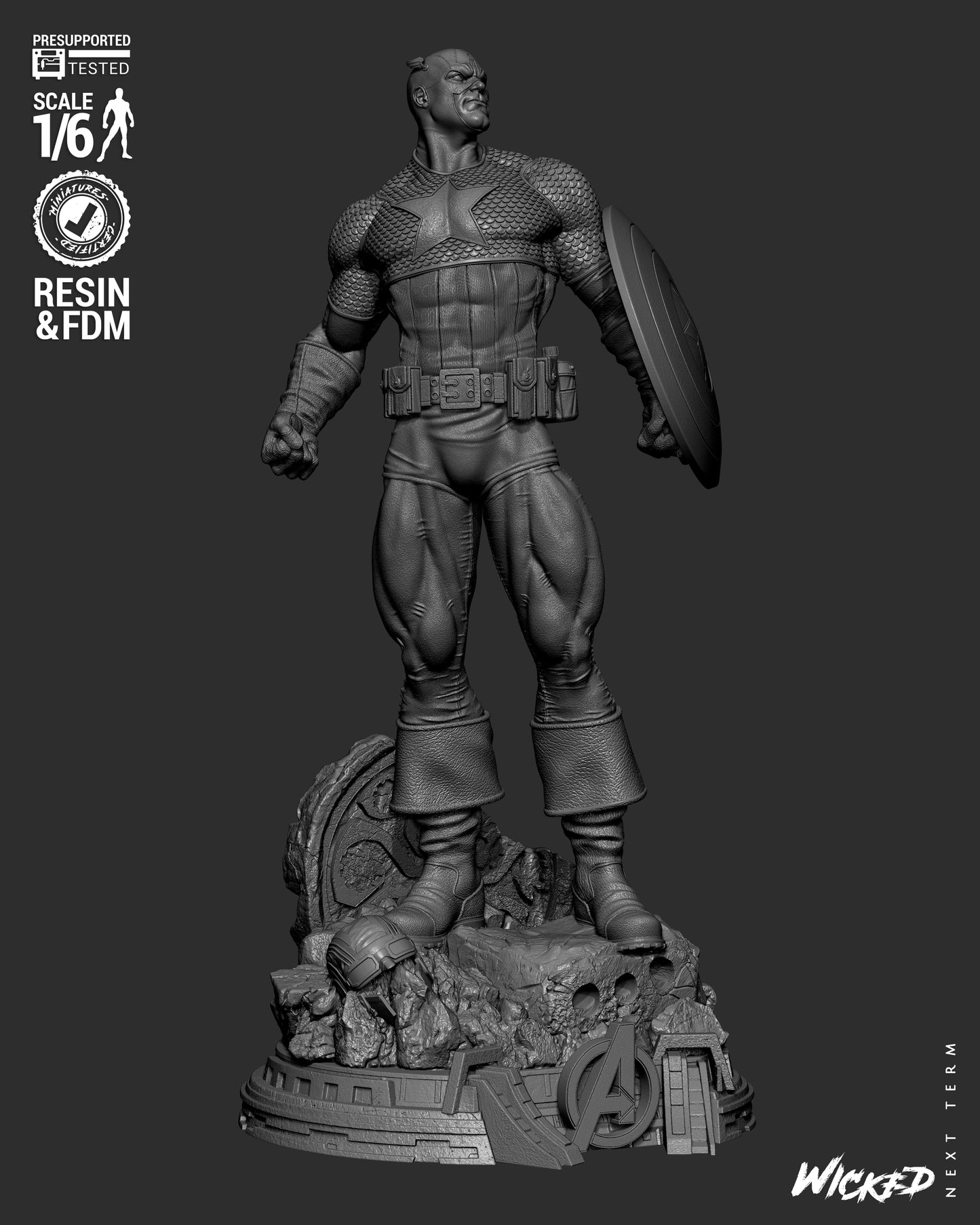 Captain America (Fan Art) Sculpt - 1:6 and 1:12 scale 3d Printed Model Kit