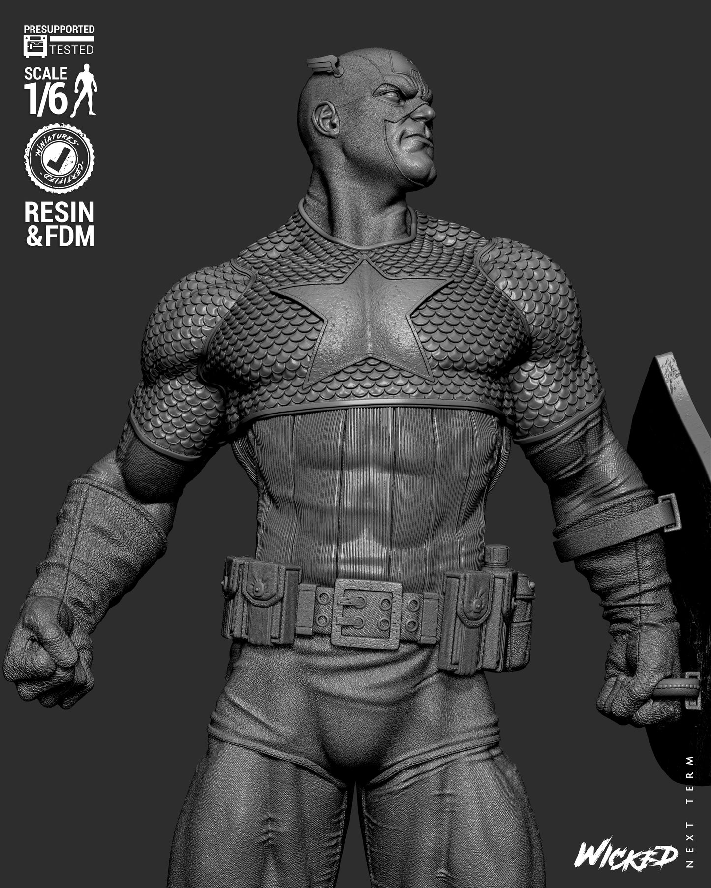 Captain America (Fan Art) Sculpt - 1:6 and 1:12 scale 3d Printed Model Kit