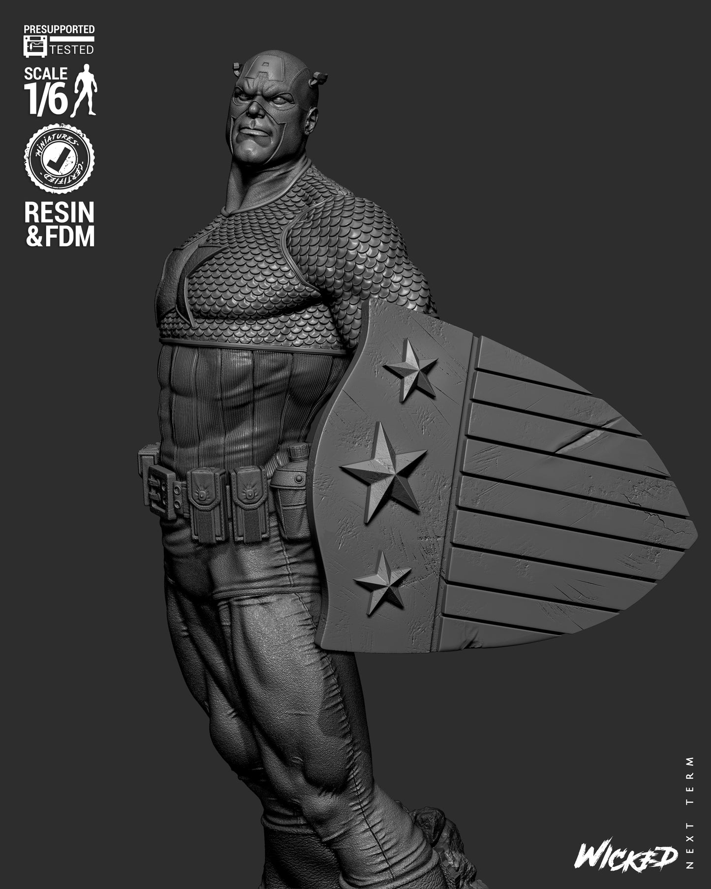 Captain America (Fan Art) Sculpt - 1:6 and 1:12 scale 3d Printed Model Kit