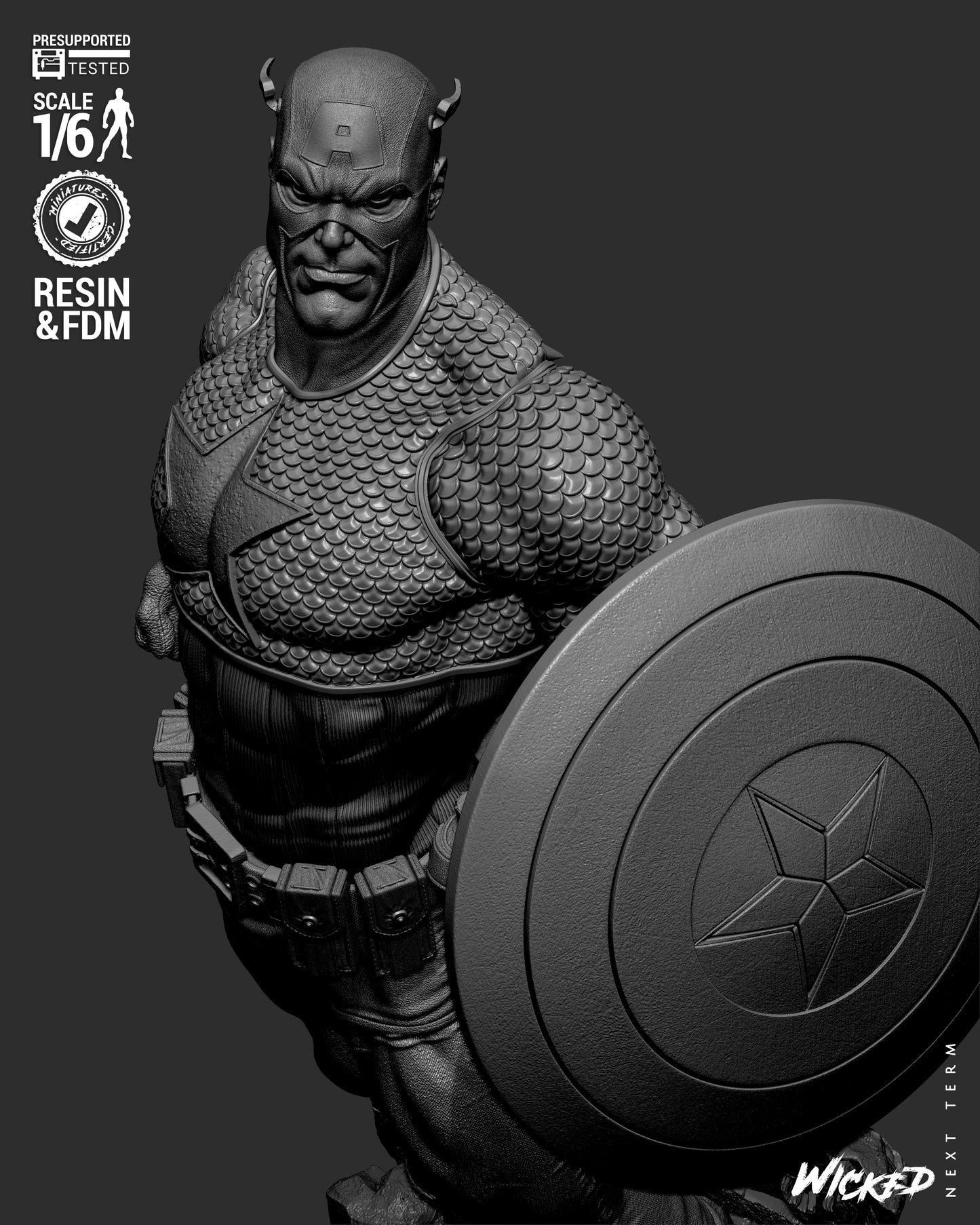 Captain America (Fan Art) Sculpt - 1:6 and 1:12 scale 3d Printed Model Kit