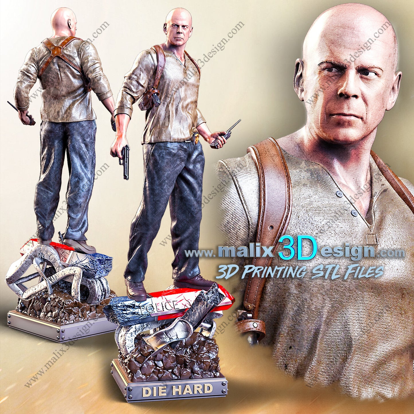 John McClane - Brice Willis Die Hard-3D Printed Statue - 8, 10 & 16th Scale