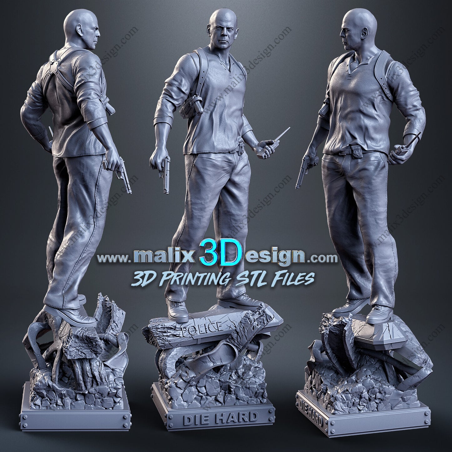 John McClane - Brice Willis Die Hard-3D Printed Statue - 8, 10 & 16th Scale