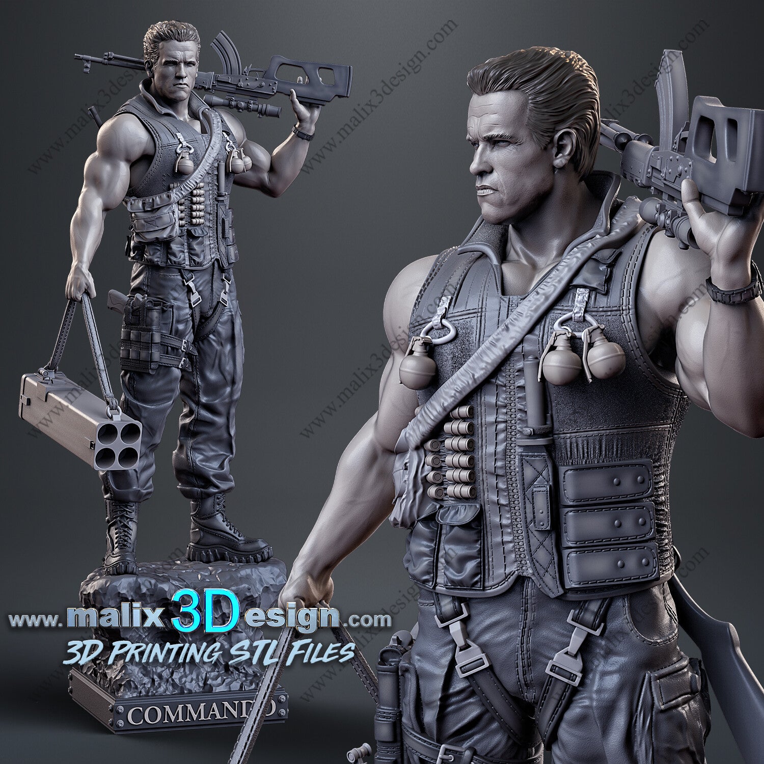 Commando Statue - 3D Printed Model 8, 10 & 16th scale