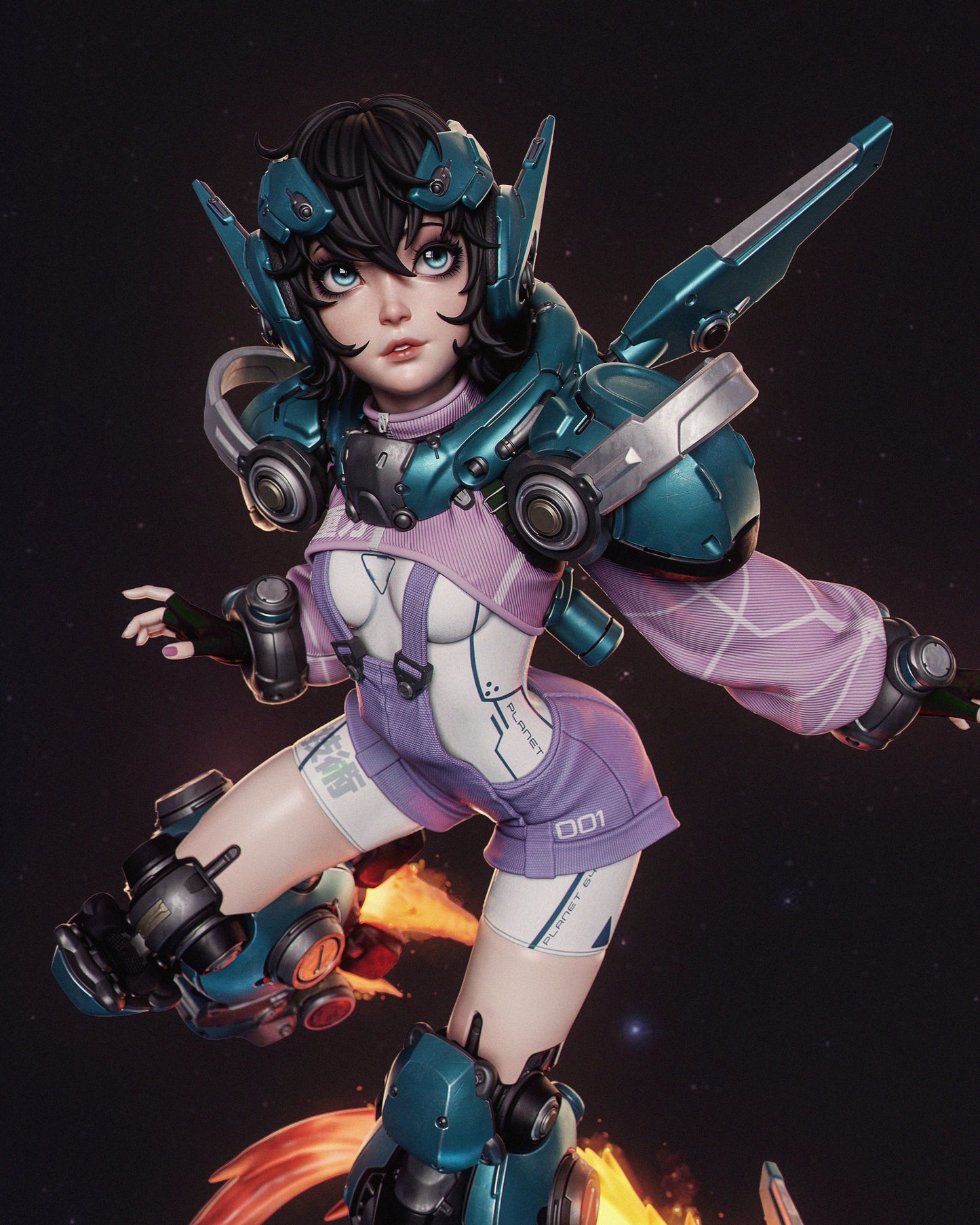 Nillai and Bblue - Mechagirl - 3D Printed Statue - 6 Scale
