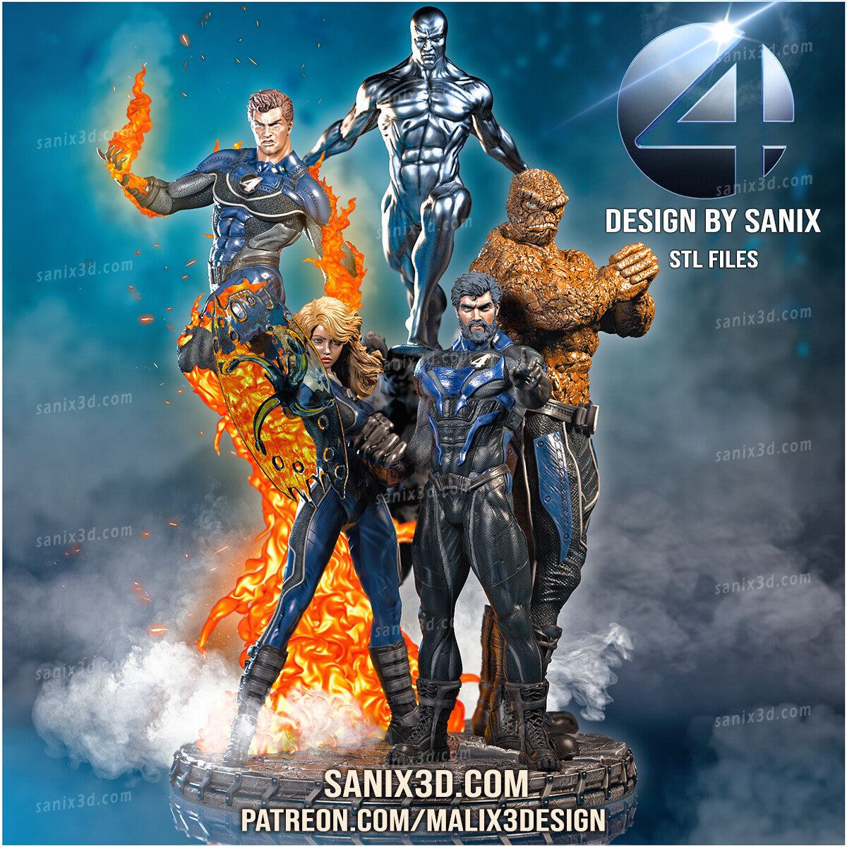 Fantastic Team (Fantastic 4) Diorama 3D Print - Fan Art - 10 scale