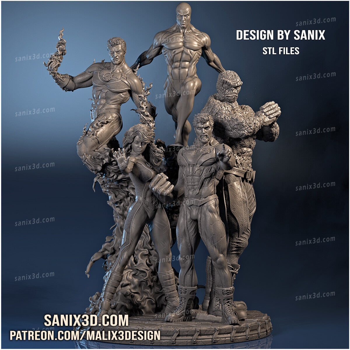 Fantastic Team (Fantastic 4) Diorama 3D Print - Fan Art - 10 scale