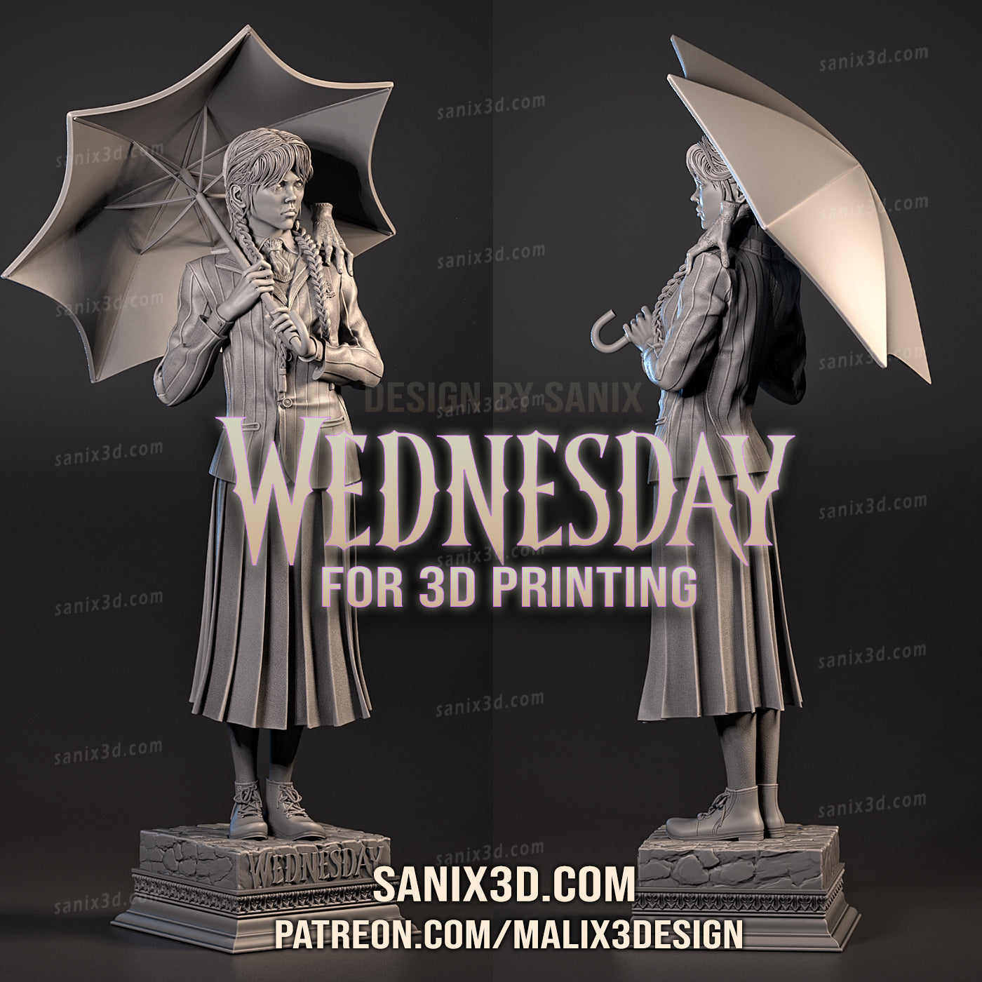 Wednesday Addams 3D Print model - Fan Art, 10 or 6 scale