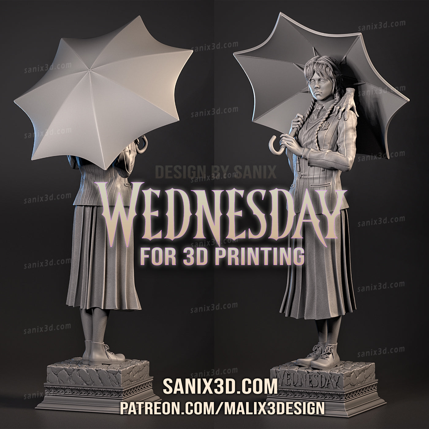 Wednesday Addams 3D Print model - Fan Art, 10 or 6 scale