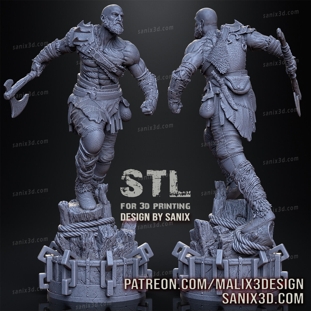 Kratos (God of War) 3D Print model - Fan Art, 10 scale model kit