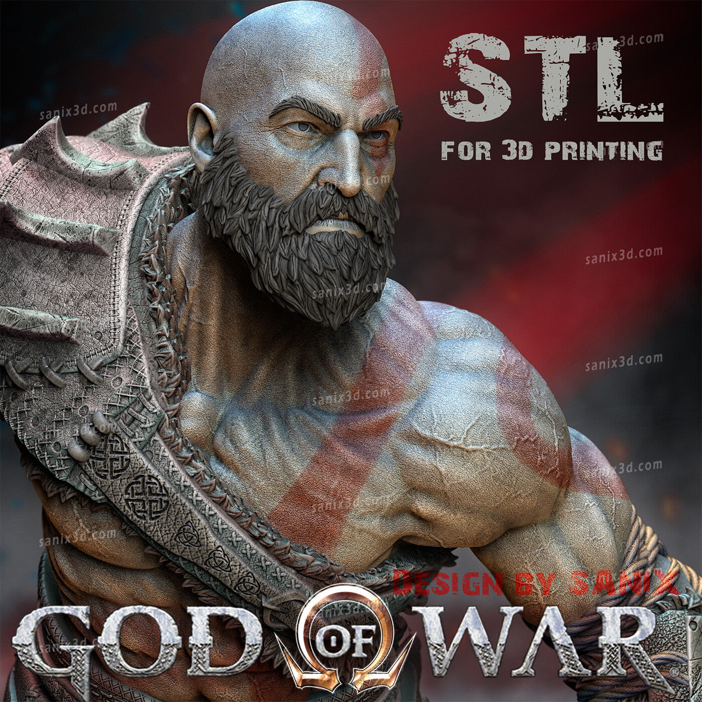 Kratos (God of War) 3D Print model - Fan Art, 10 scale model kit