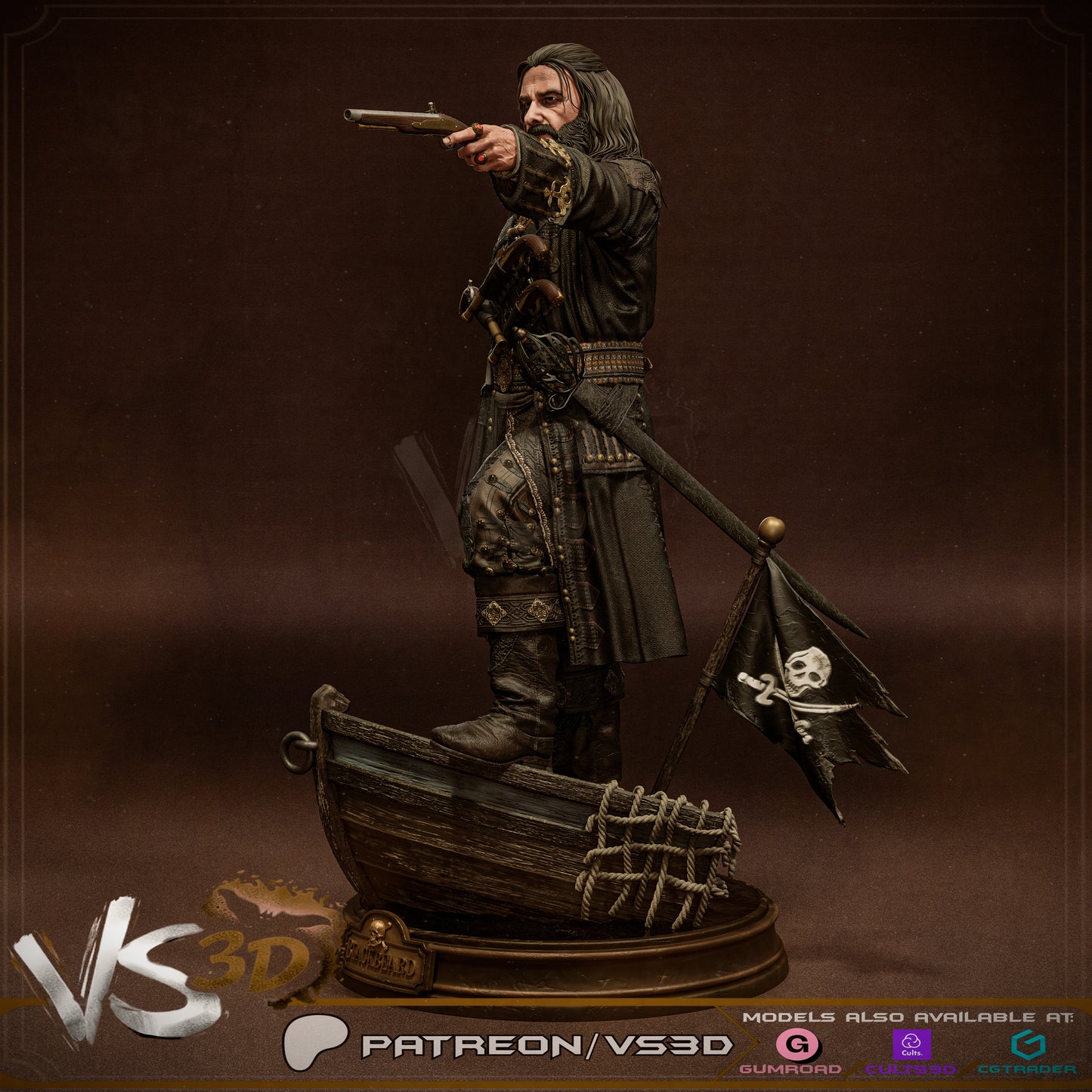 Black Beard - Edward Teach - 3D Printed Statue - 10 Scale