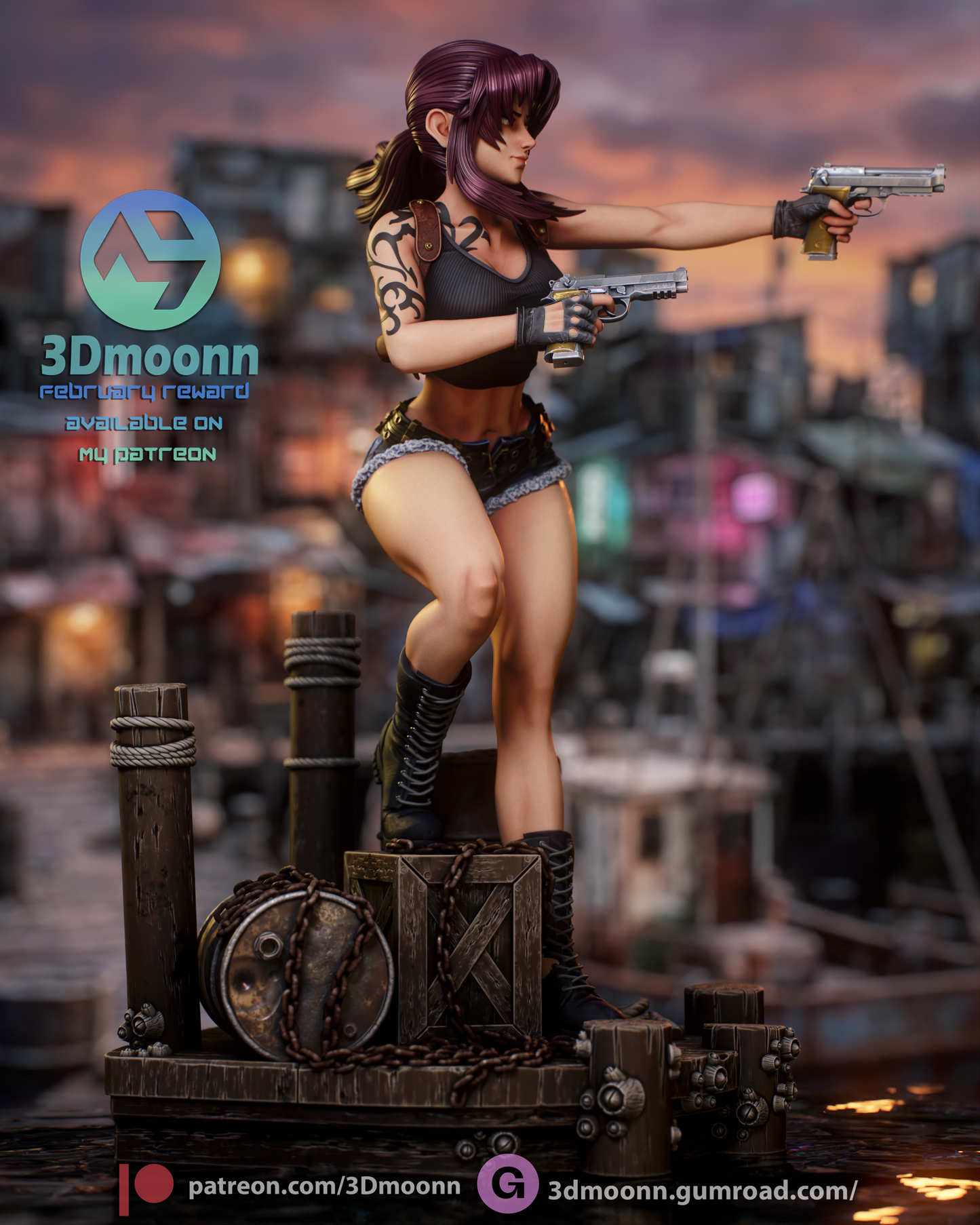 Revy (Black Lagoon) - 3d Printed 1:6 model kit (Fan Art)
