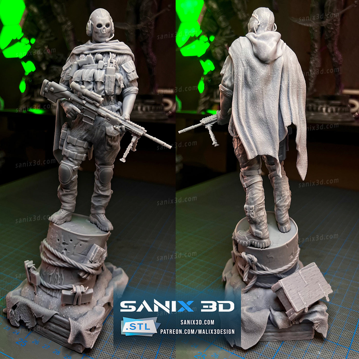 Ghost (Call of Duty) - 3D Resin Printed - 10th scale (258mm) - Fan Art