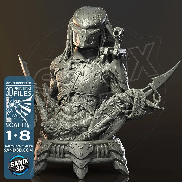 Predator Bust  8th scale 3D printed model.  Fan Art