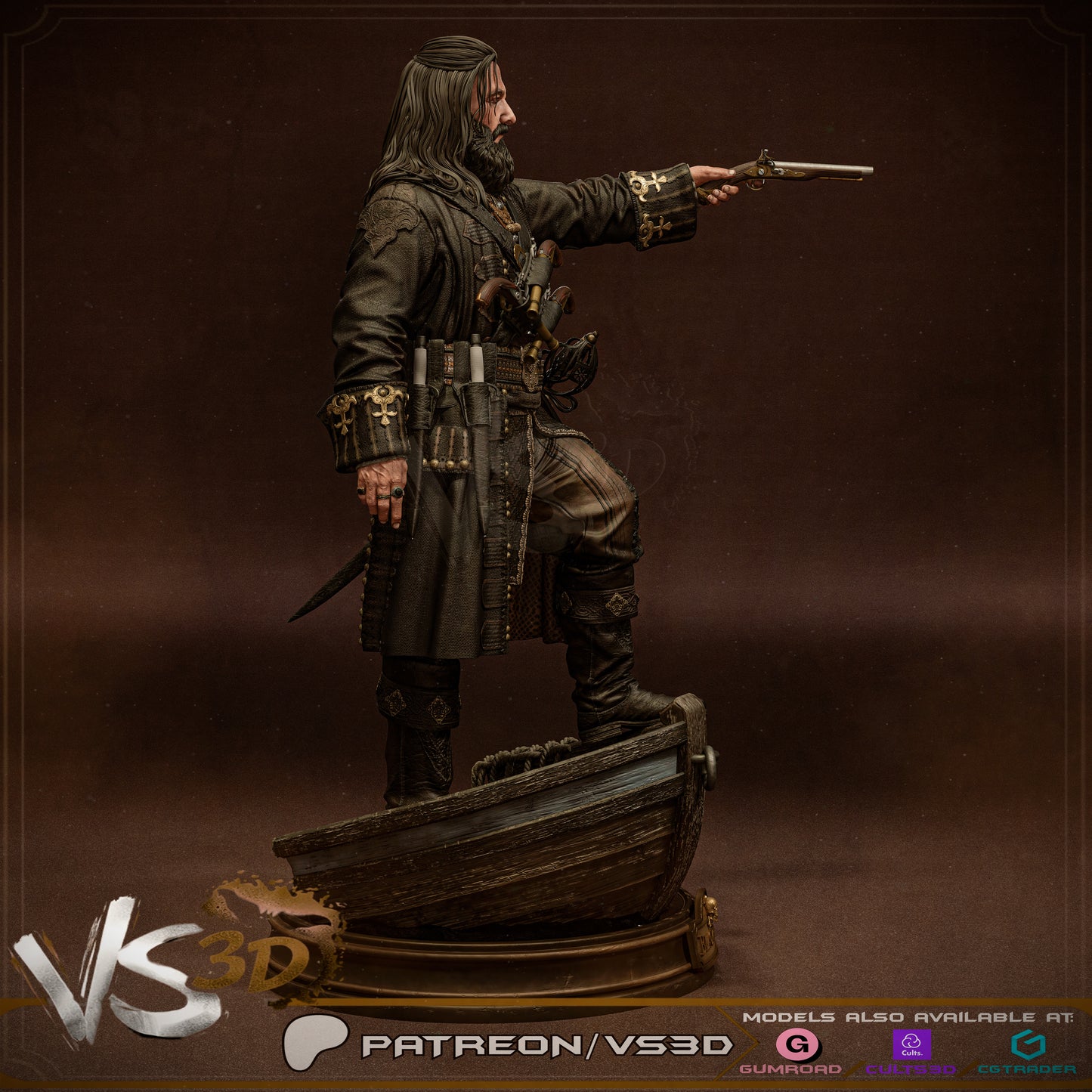 Black Beard - Edward Teach - 3D Printed Statue - 10 Scale