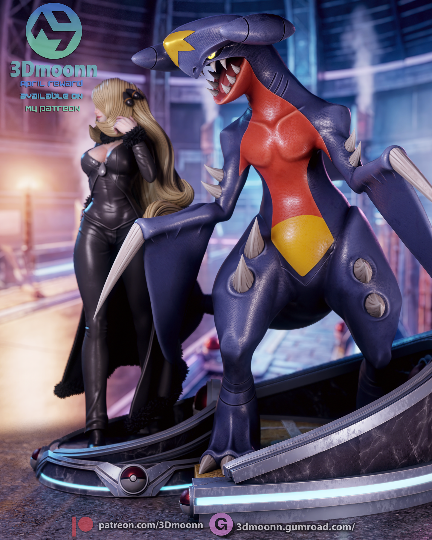 Cynthia and Garchomp (Pokémon) -3d Printed model kit (Fan Art)