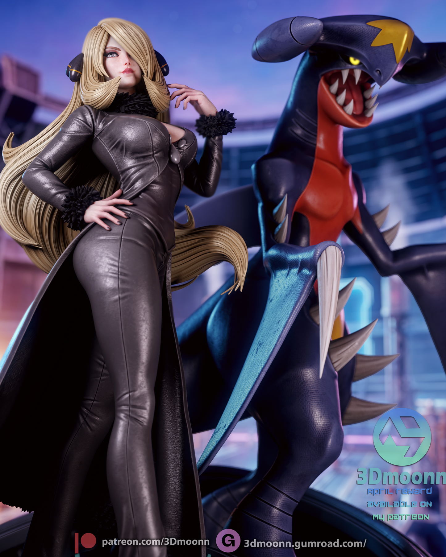 Cynthia and Garchomp (Pokémon) -3d Printed model kit (Fan Art)