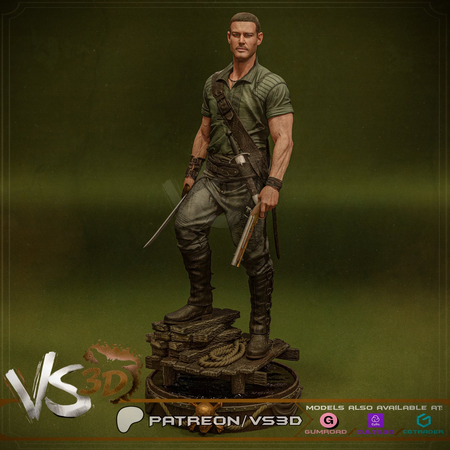 Billy Bones - Black Sails - 3D printed Statue Model Kit